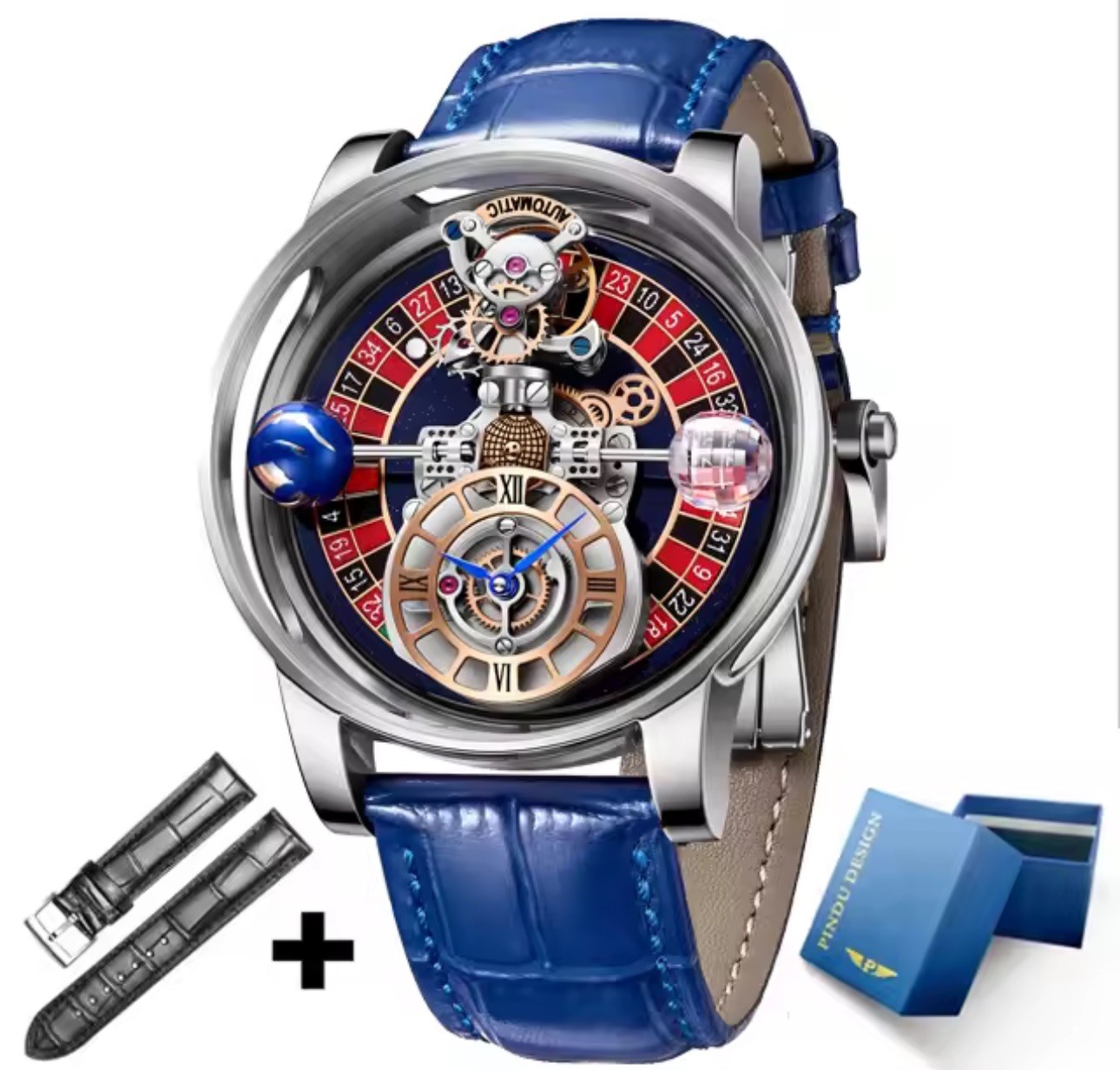 Celestial Men’s Transparent Case Leather Quartz Watch Waterproof Time Adjustment