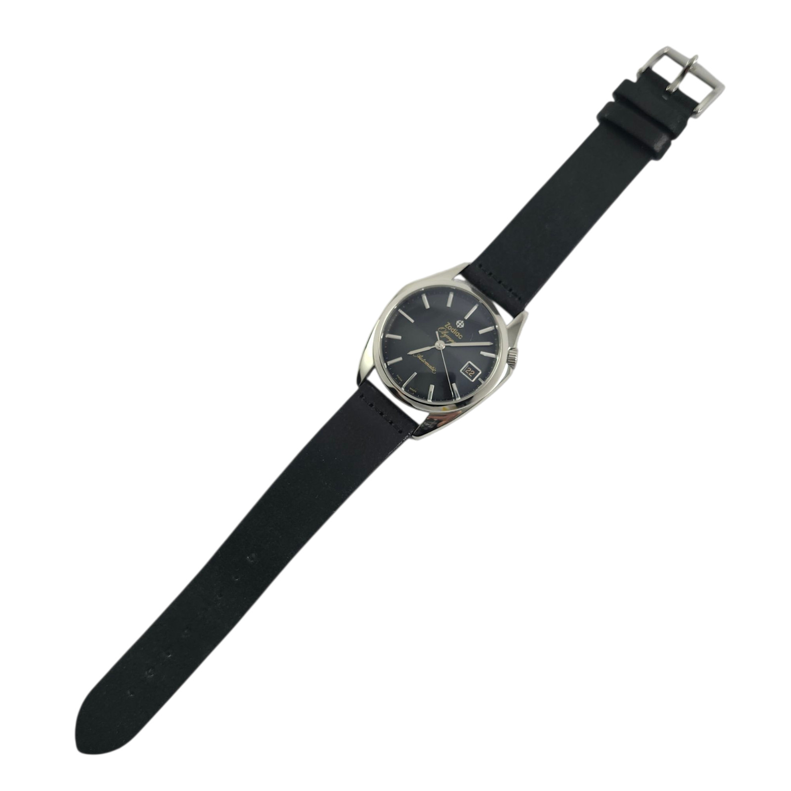 NEW Zodiac Olympos Automatic Black & Silver Leather Mens Watch ZO9700 NWT Box