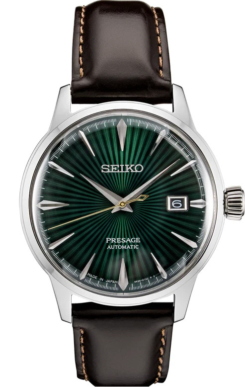Seiko Presage Cocktail Time 40.5mm Green Dial Leather Band Watch SRPD37