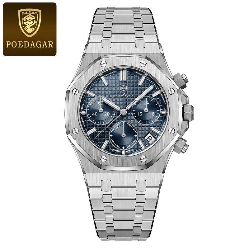 POEDAGAR Luxury Mens Chronograph Quartz Wrist watch Business Luminous Waterproof
