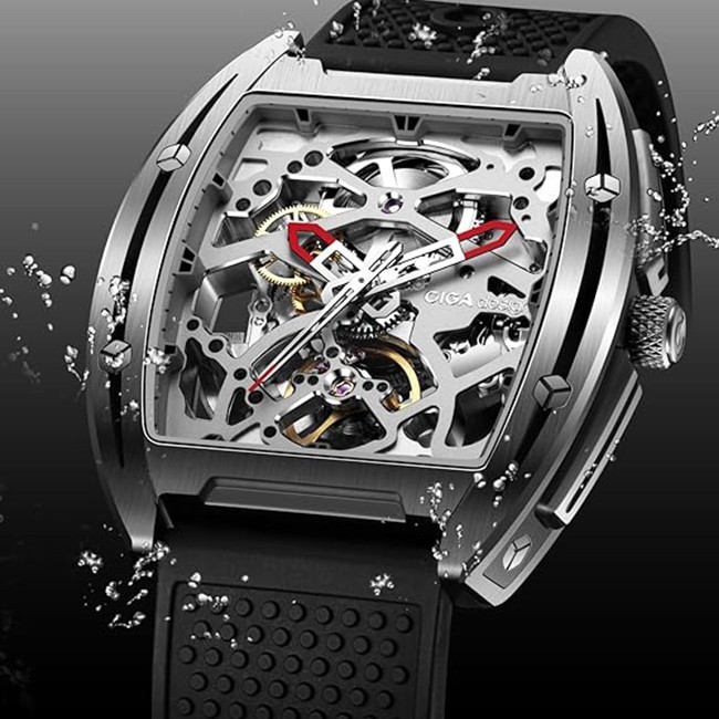 CIGA Design Z Series Automatico Scheletrato Acciaio Silicone Nero Orologio Uomo