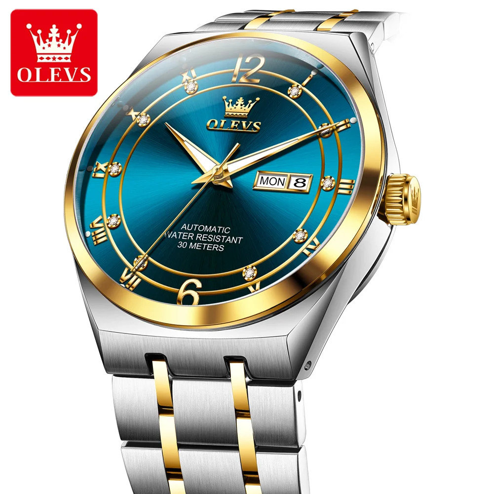 OLEVS Men Automatic Mechanical Watch Stainless Steel Luminous Date Display Watch
