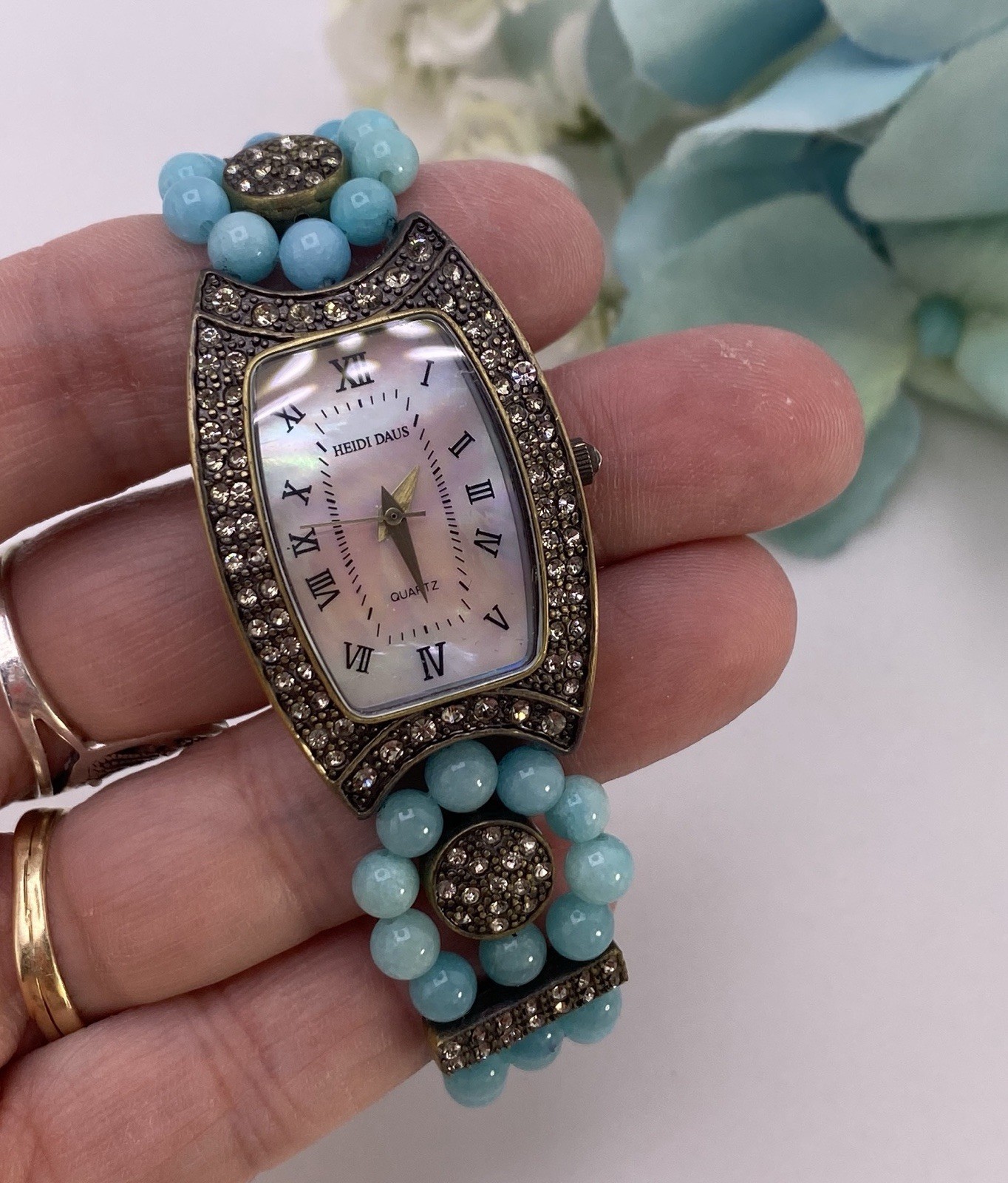 Heidi Daus Quartz Watch RUNS! Semiprecious Stones Bronze Tone 6.5 To 7.5 In RARE
