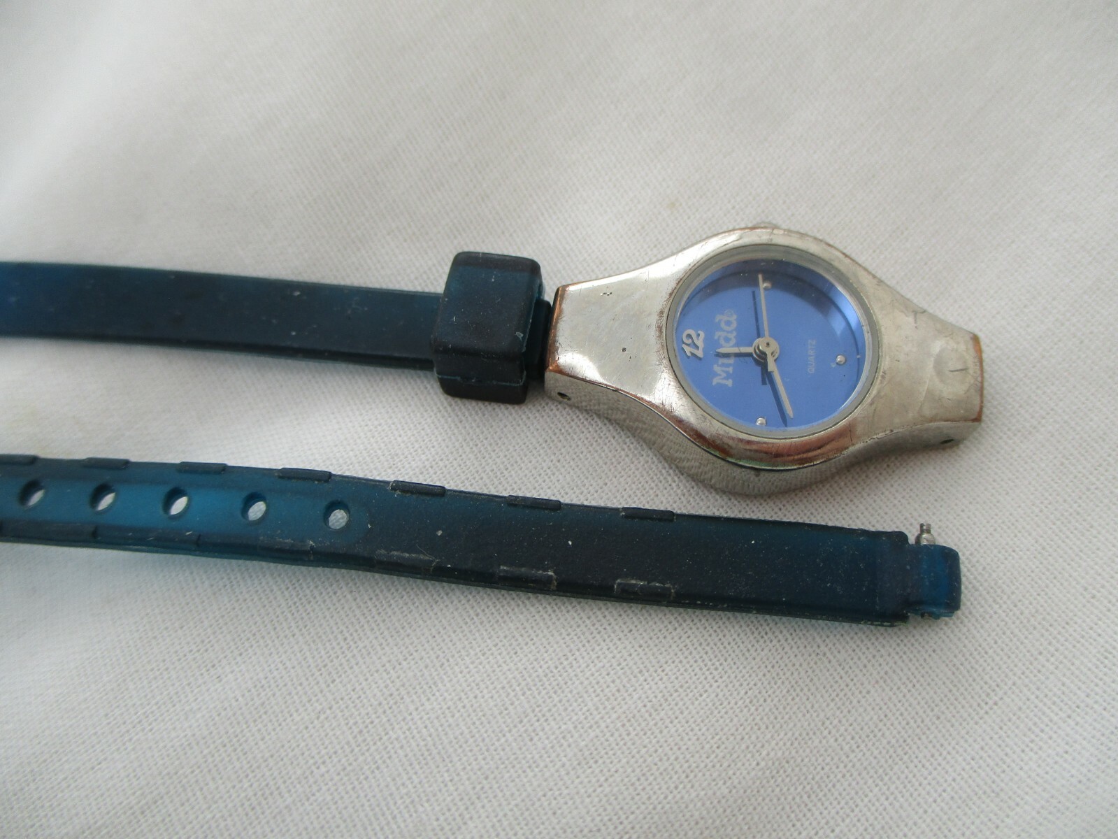 Mudd Watch Silver Tone Round Blue Face Navy Blue Buckle Band Stylish