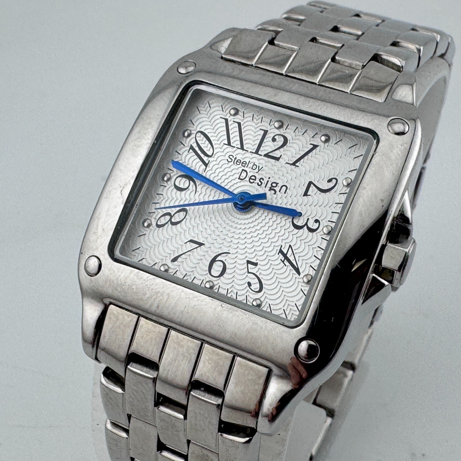 Steel by Design Quartz Watch Unisex Silver Steel Square Analog New Battery 7″