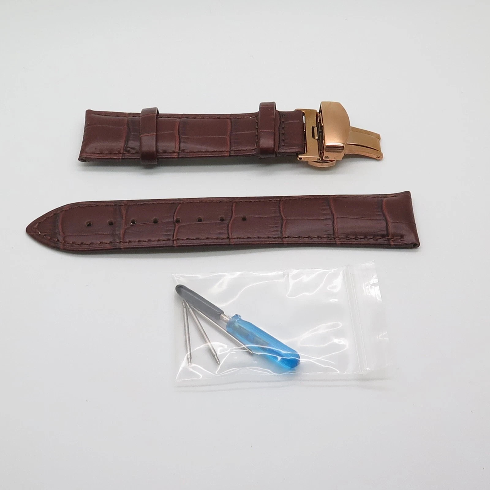 Brown alligator-embossed Genuine Leather Watch Strap Rose Gold Deployment Clasp.