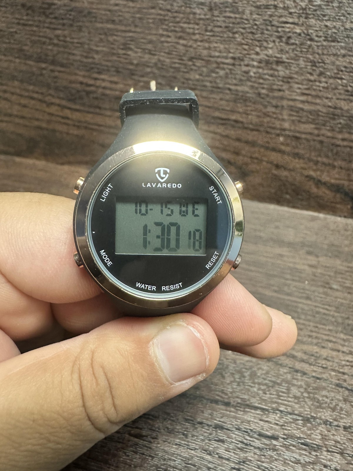 LAVAREDO Digital Watch Black Silicone 5ATM Water Resistant Rose Gold Tone