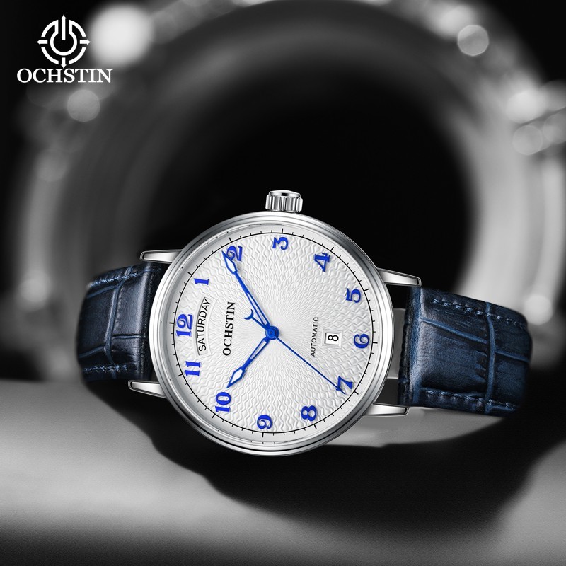 OCHSTIN Men’s Automatic Mechanical Watch Business 3ATM Day Date Leather Strap