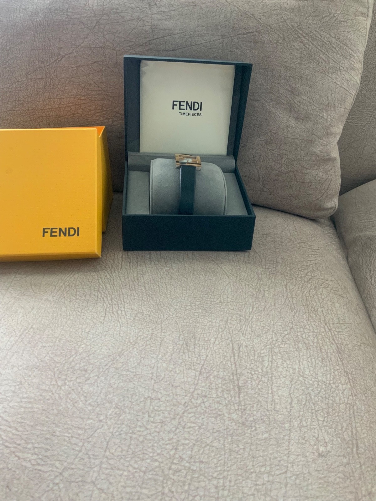 fendi square face leather strap watch