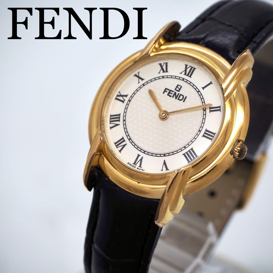 Fendi 350J Watch 32mm Wrist 18.5cm 7.28in Quartz Working Gold Vintage Mens
