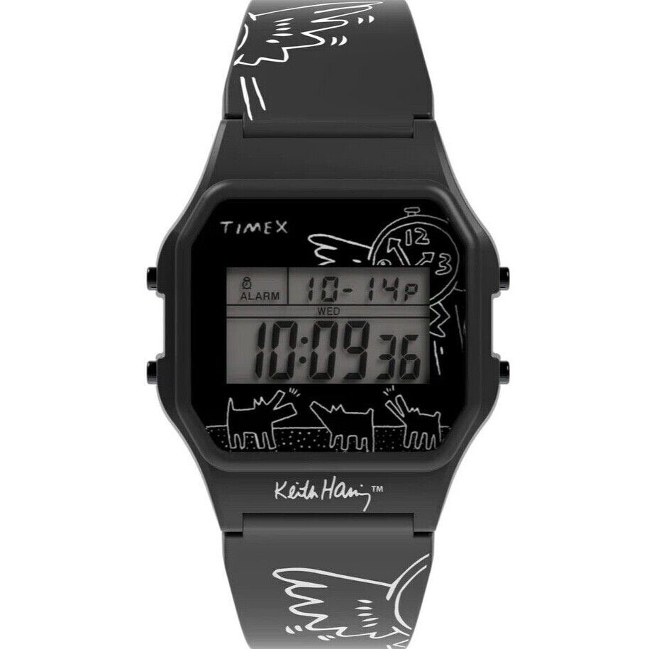 Timex T80 x Keith Haring 34mm Resin Strap Black Digital Watch TW2W25500 IN-HAND!