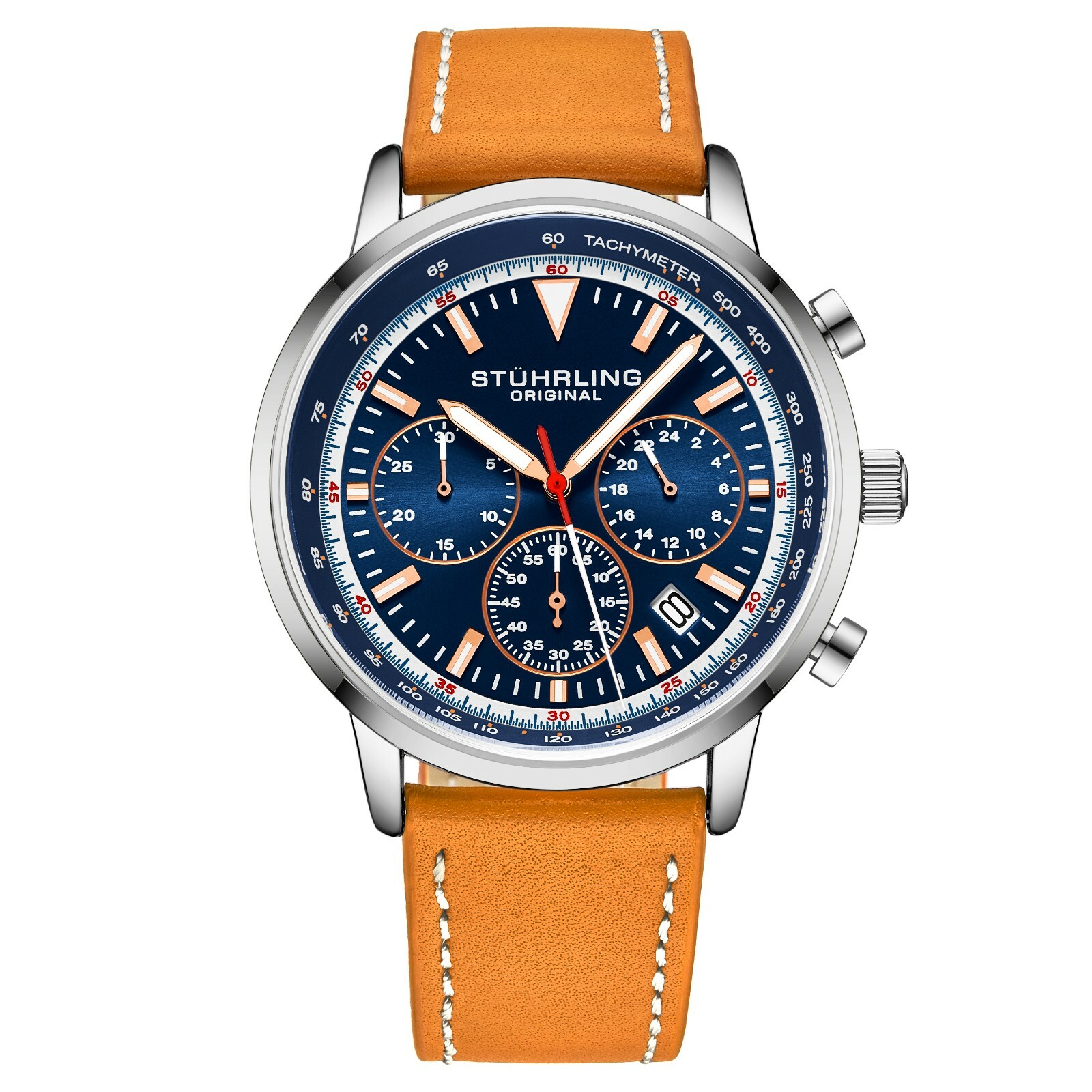 Stuhrling 44 mm Muscle Movement Chronograph 9.5 mm Leather Strap Men’s Watch