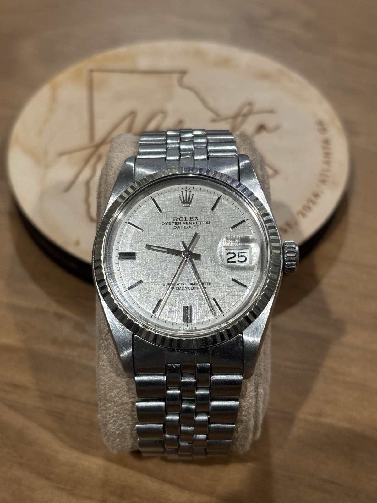 Rolex Datejust Linen Dial Stainless Steel 36mm Automatic Men’s Watch 1601
