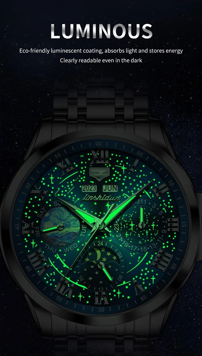 Automatic Mechanical Waterproof Luxury Watch Men Sky Moon Phase Men’s Strap