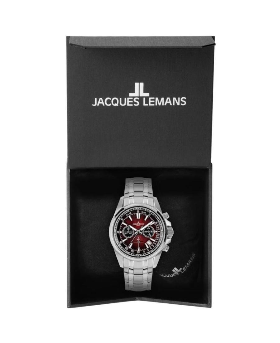 JACQUES LEMANS Men Analog Quartz Casual Watch Classic Dress Burgundy Dial Waterp