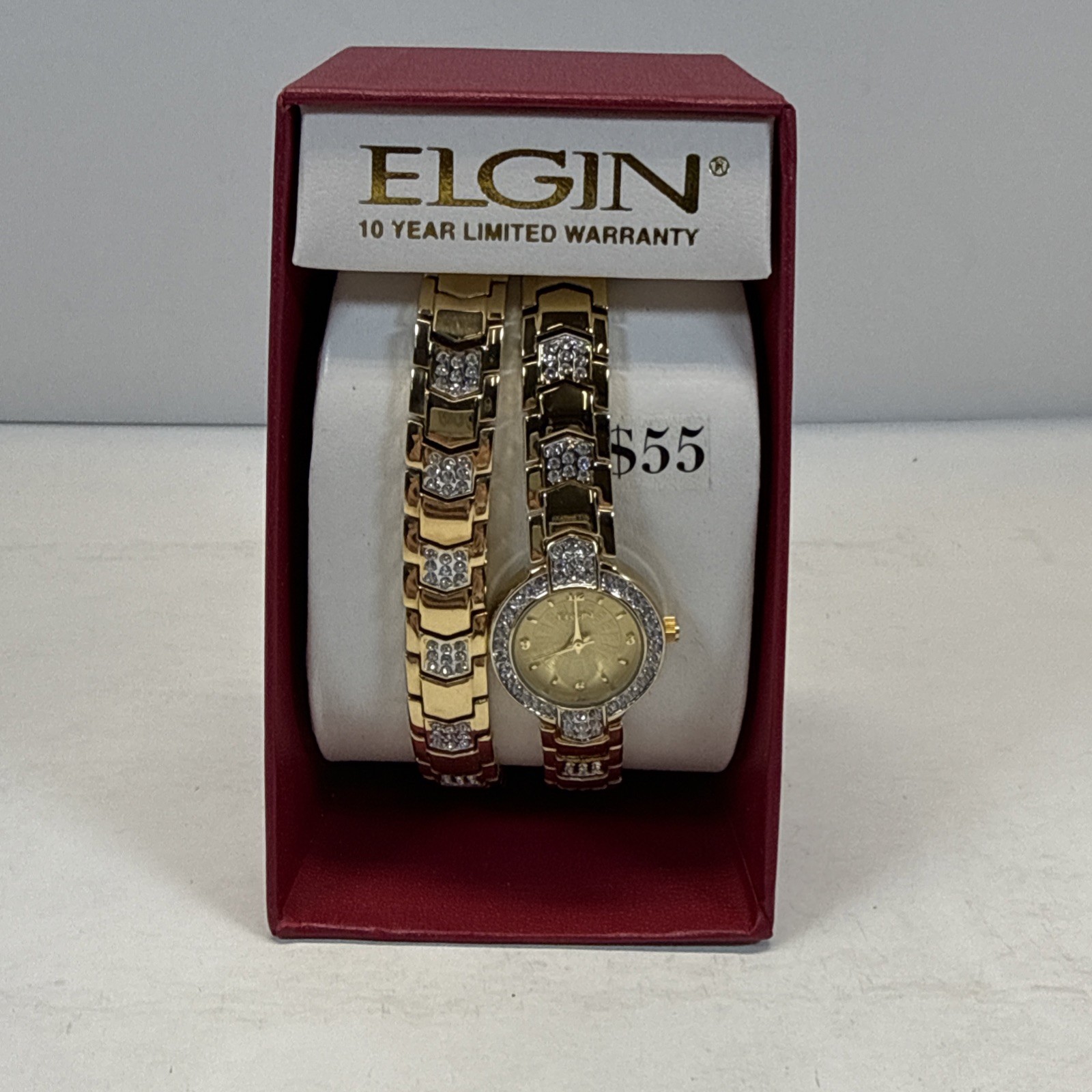 Elgin EG17010ST Adult Woman’s Analog Watch Set with Arrow Link Design in Gold