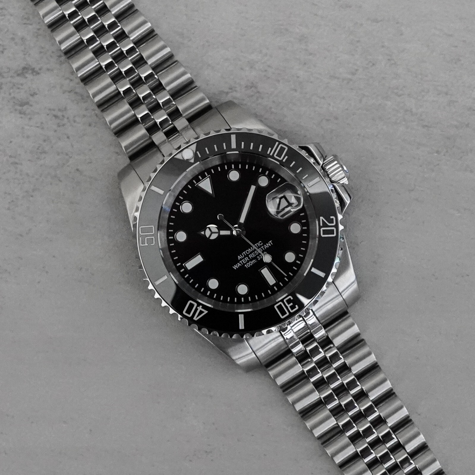 40mm Black Custom Sub Style Mod Watch NO LOGO w/ Jubilee & NH35 Automatic