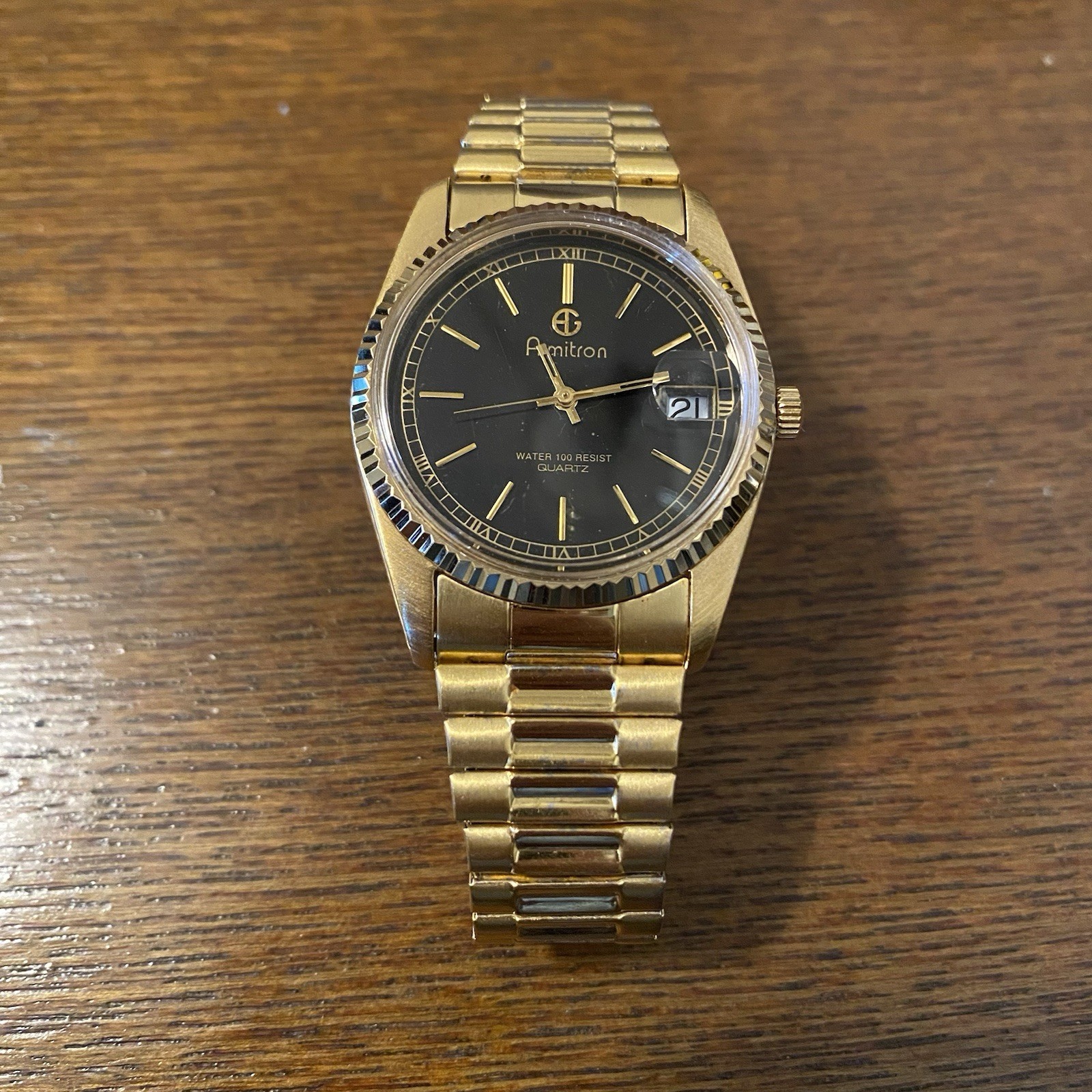 Vintage Armitron Black Dial Date Gold Tone Quartz WR Watch 20/2622 NOT RUNNING