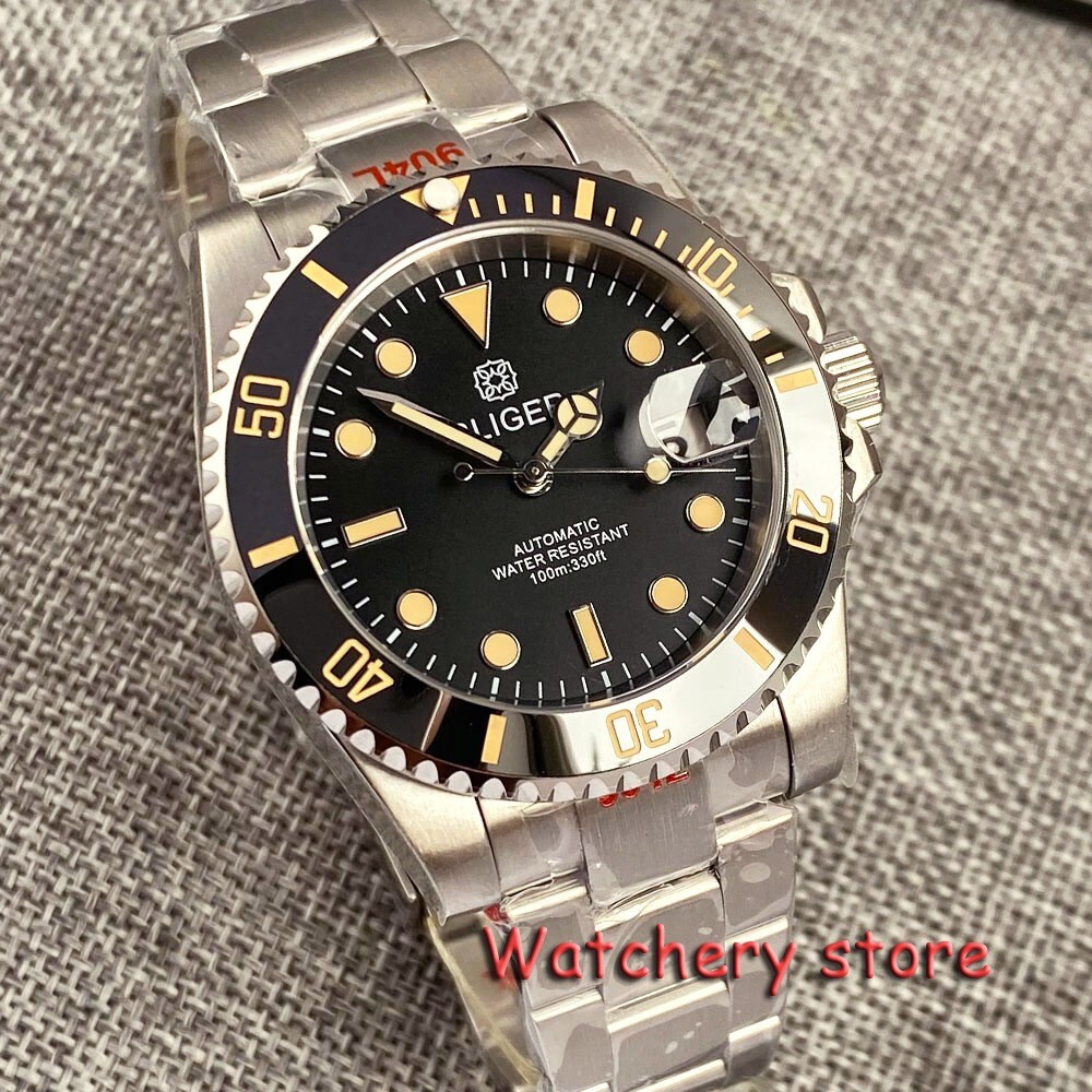 40mm Bliger Unidirectional rotation bezel orange indexes Japan NH35A Men’s watch