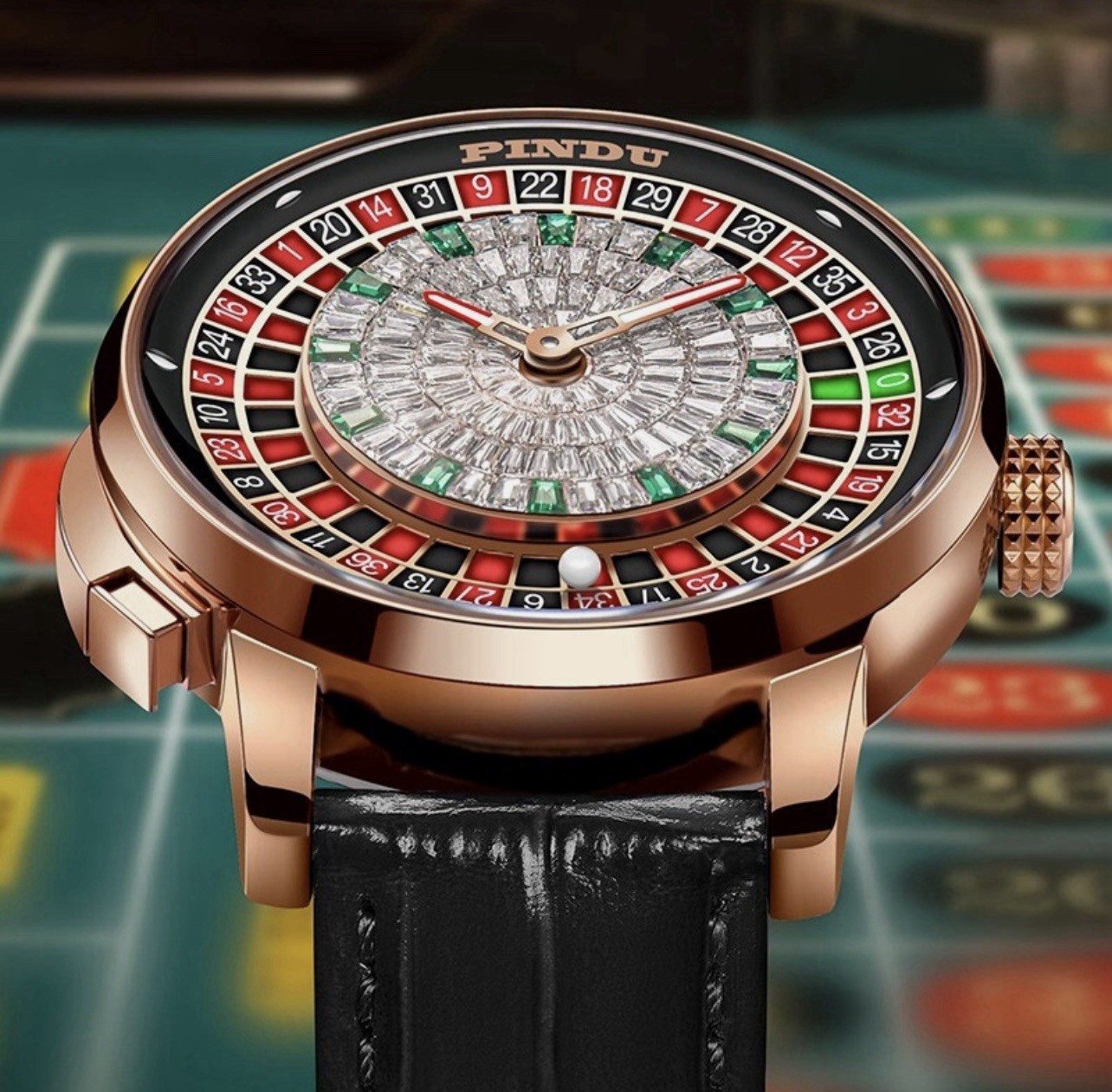 PINDU Luxury Men’s Automatic Watch 5ATM Casino Tourbillon Rotating Roulette