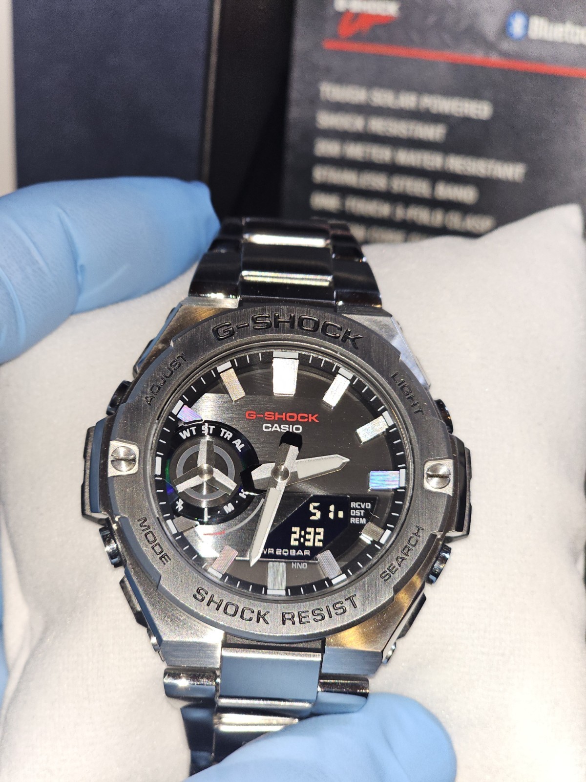 Casio G-SHOCK GSTB500 Bluetooth Tough Solar 200m SS Watch Silver w/ Box