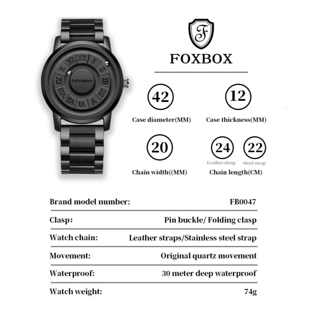 LIGE FOXBOX Men Quartz Watch Creative Scrolling Bead Magne Wristwatch Waterproof