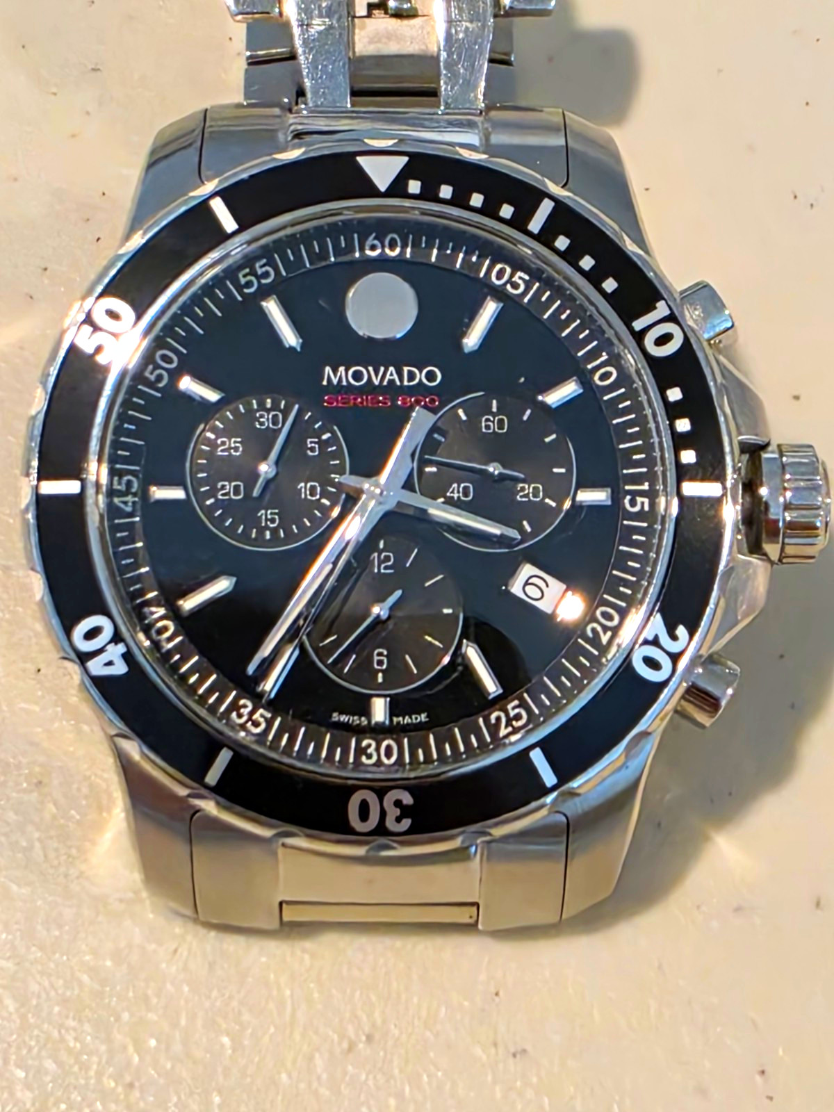Movado Series 800 Men’s Quartz Chronograph Date 42mm Black Dial 200m Watch