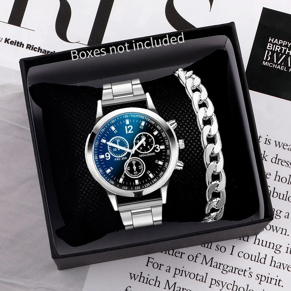 1/2PCS Men Business Watches Fashion Men’s Steel Band Quartz Watch with Bracelet