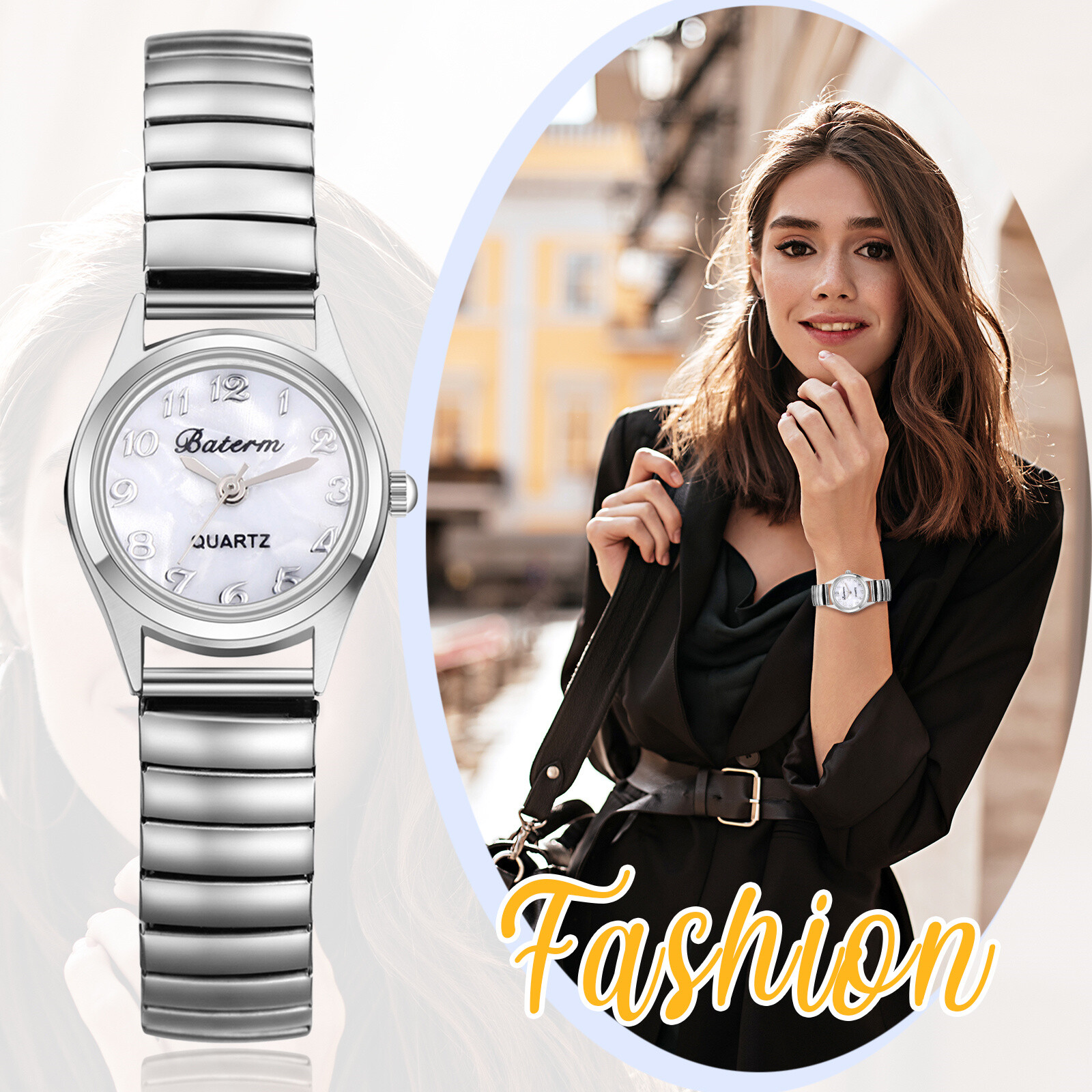 Women Delicate Small Dial Simple Silver Elastic Strap Arabic Analog Quartz Watch