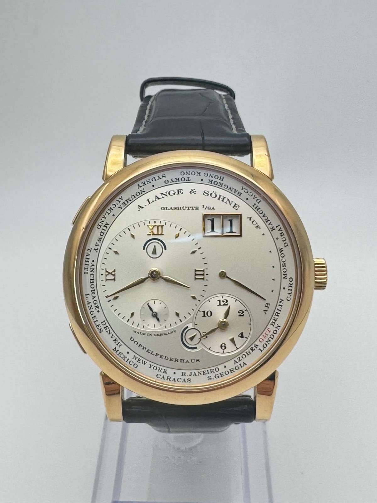 A. Lange & Söhne Lange 1 Time Zone 41.9mm 116.032 18K Rose Gold Silver Dial