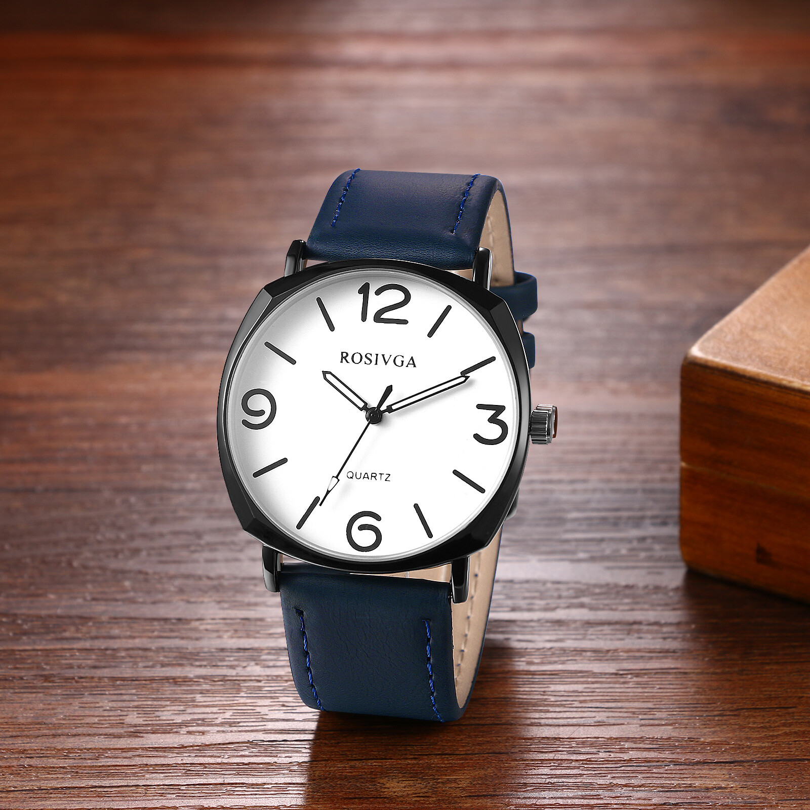 Simple Casual Men’s Large Digital Dial PU Leather Band Quartz Analog Wrist Watch
