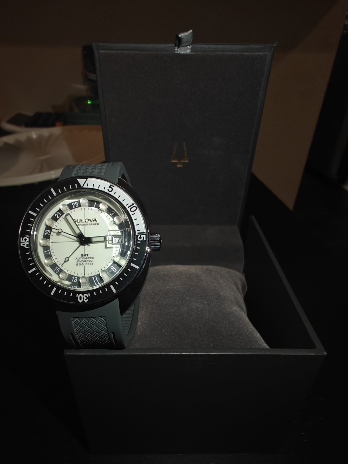 Bulova Oceanographer GMT Automatic Diver 41mm White Dial Gray Rubber Strap
