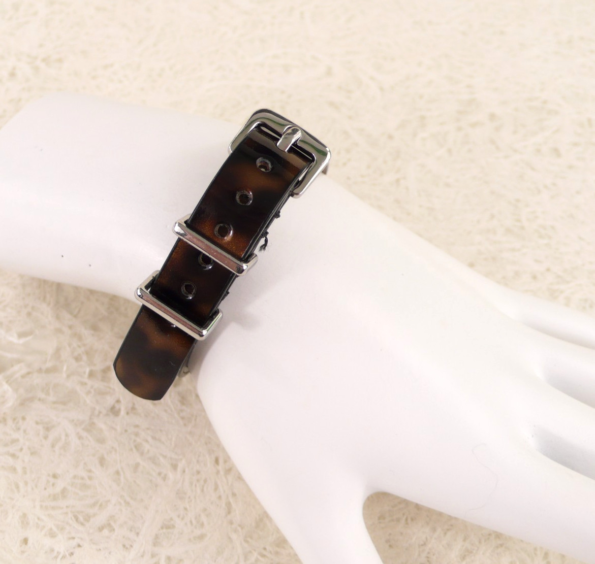 NEW J. CREW TORTOISE PATENT LEATHER WOMEN’S WATCH BAND 14mm SILVER BUCKLE
