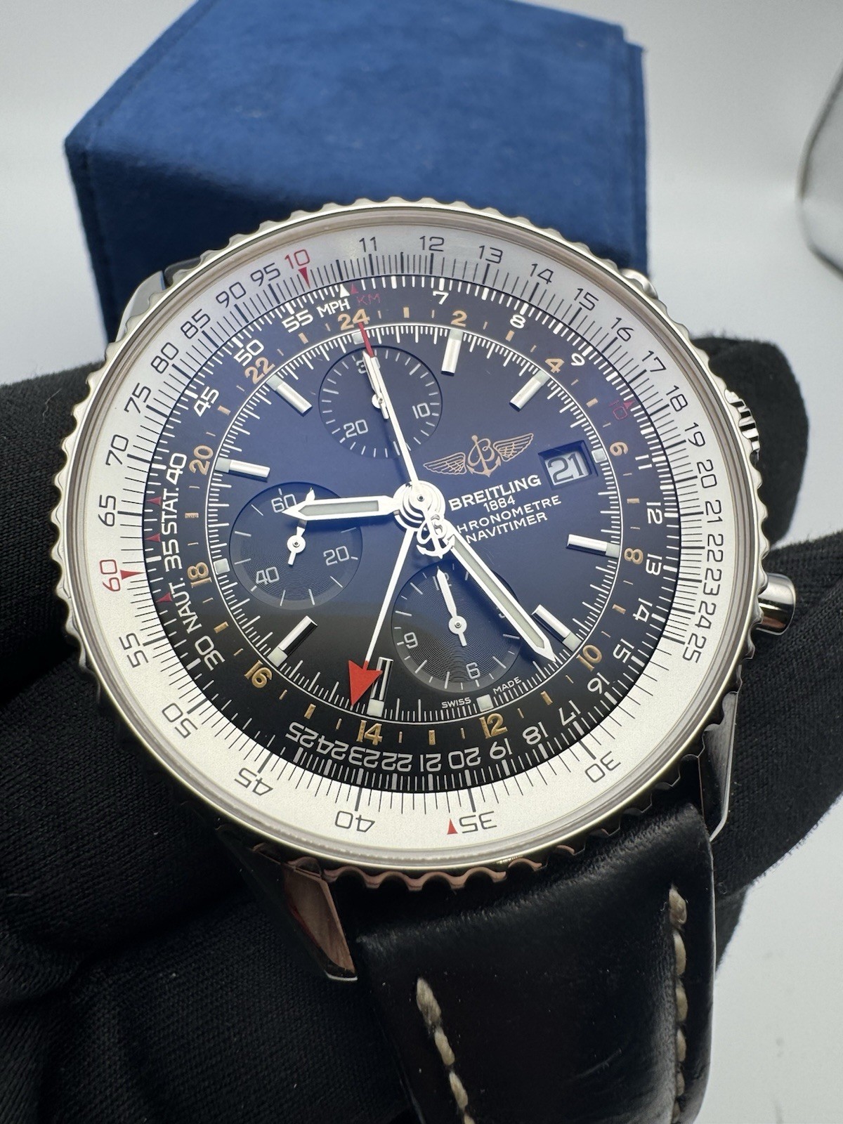 Breitling Navitimer A24322 46mm Extra Strap Black Dial Stainless Steel Watch