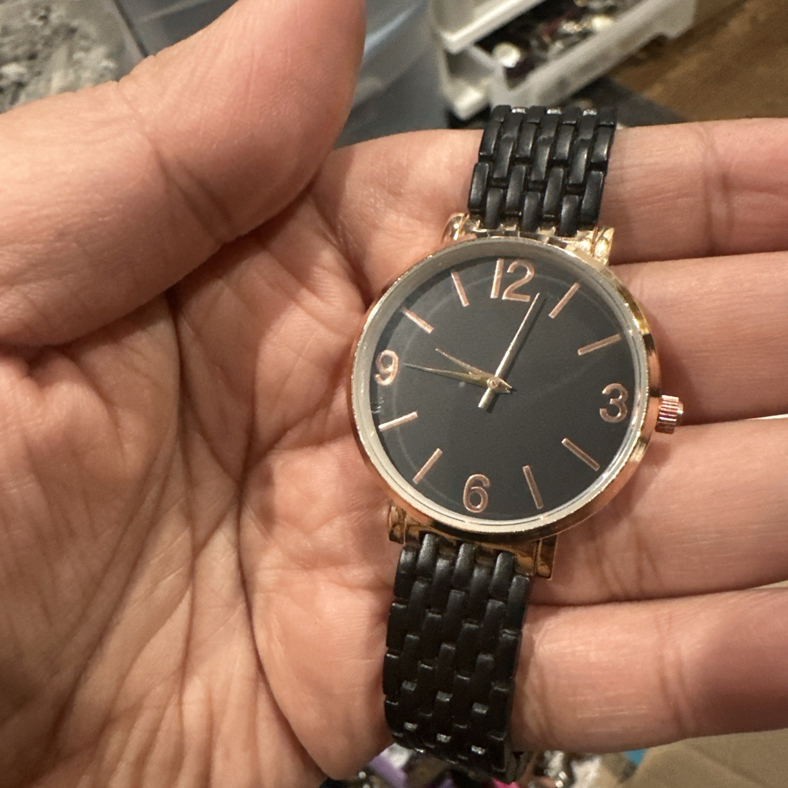 Working Luxury Style Watch Black/Gold Metal Band Wrist Round Unisex 35mm 7in”