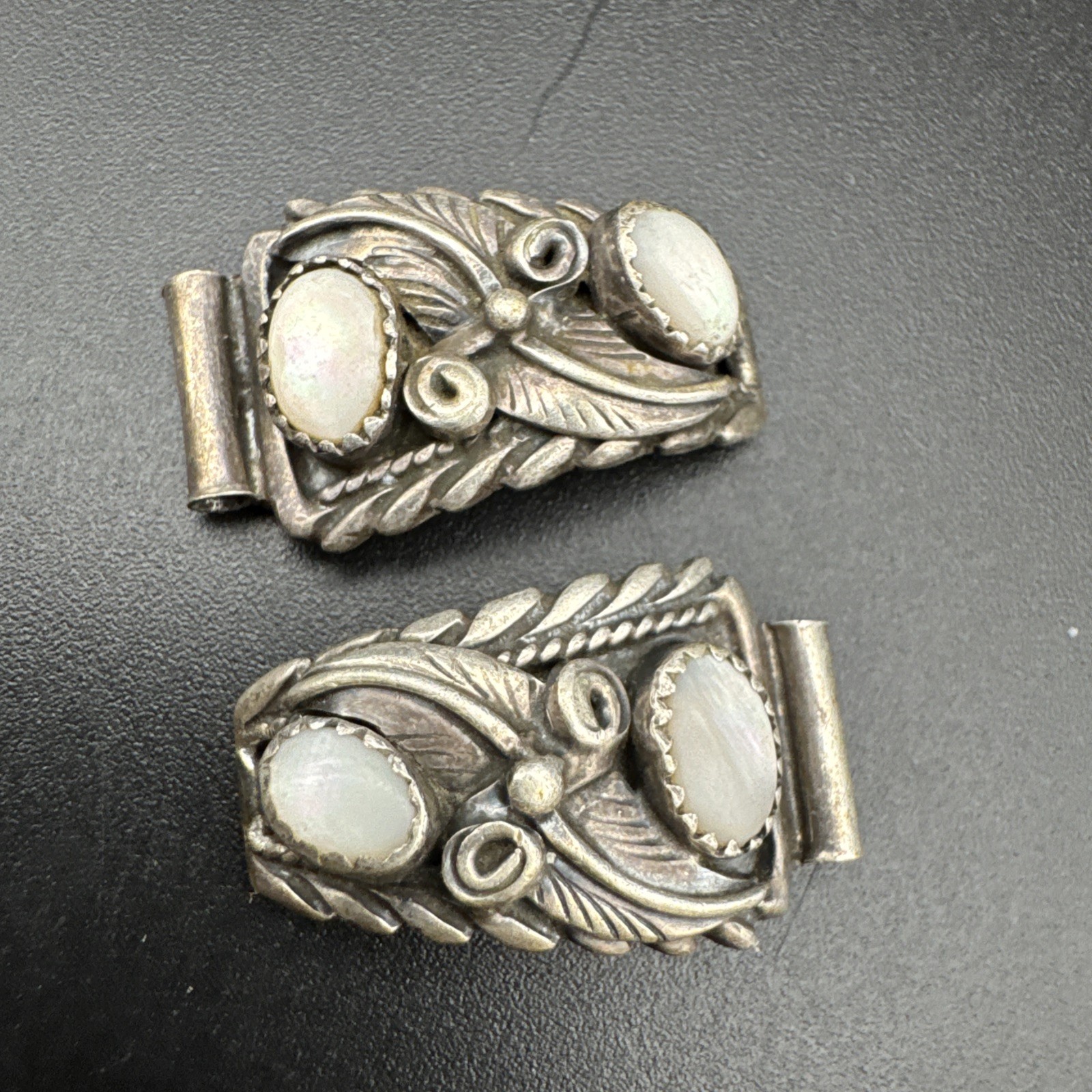 Vintage Ornate Sterling Silver and Opal Watch Tips / Cuffs