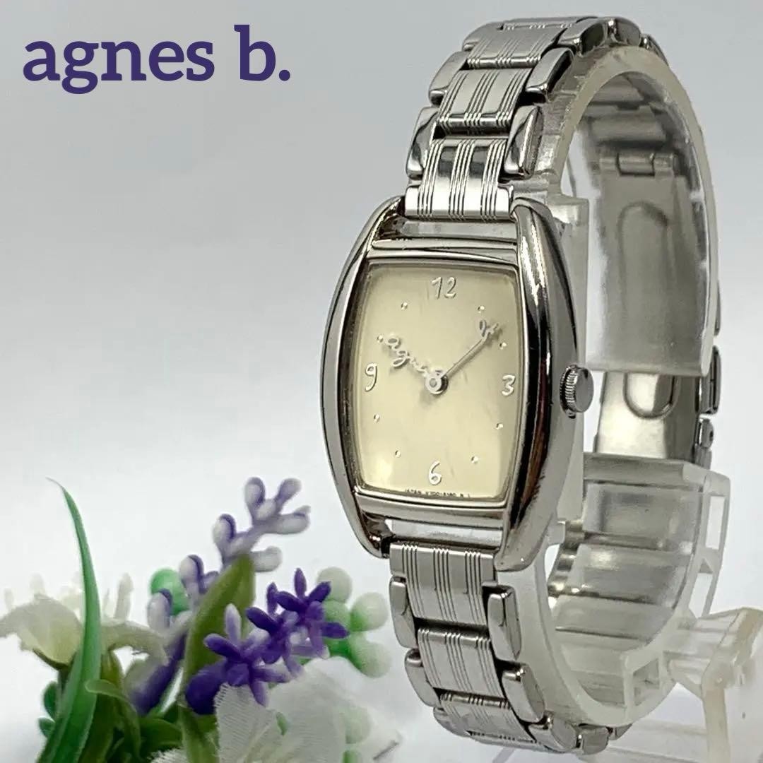 agnes b V7005110 Quartz Watch / Ivory Dial Stainless Steel Band Vintage