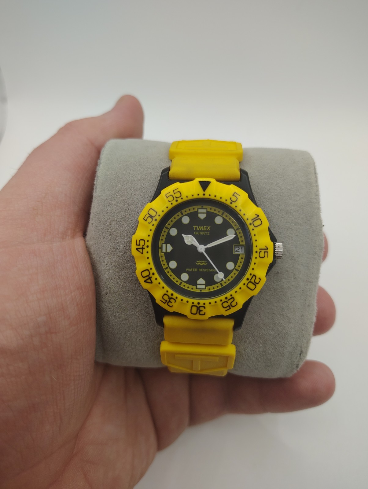 Vintage Timex F1 Style Watch Yellow Bezel And Strap New Battery Works.