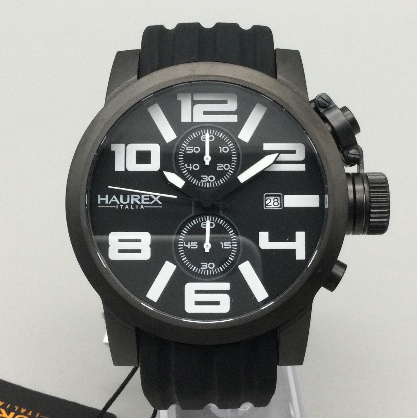 Haurex Italy Turbina II Mens Watch 48mm Black Dial Chronograph Date New Battery