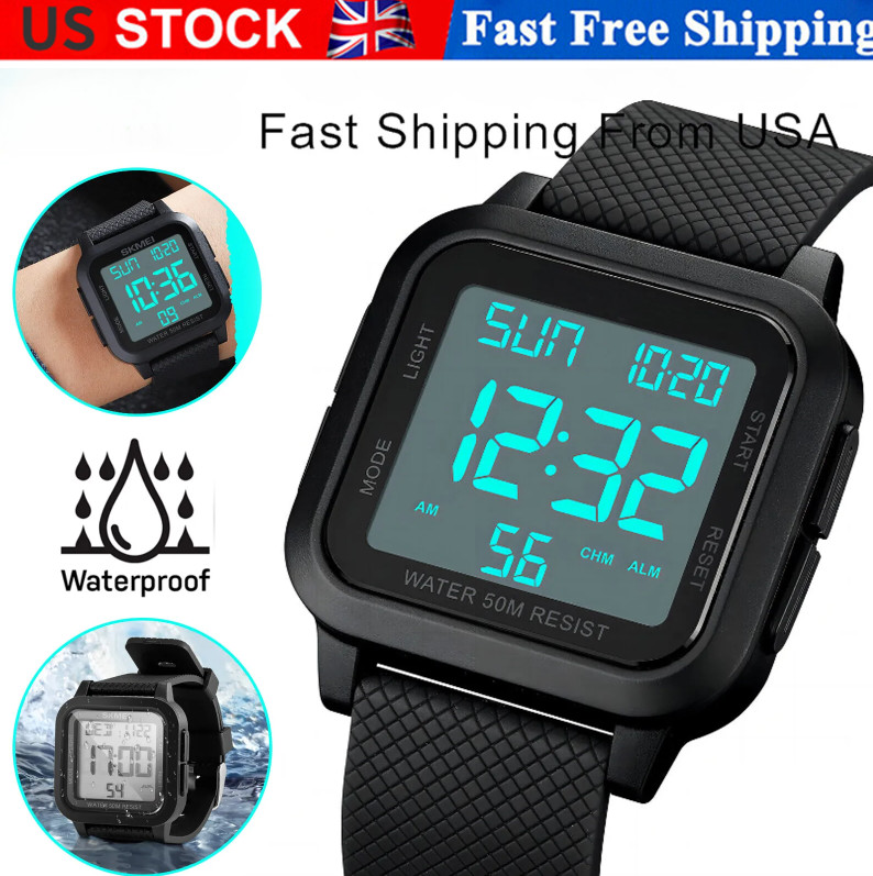 Men’s Military Sports Watch LED Screen Waterproof Wristwatch Large Digital Face