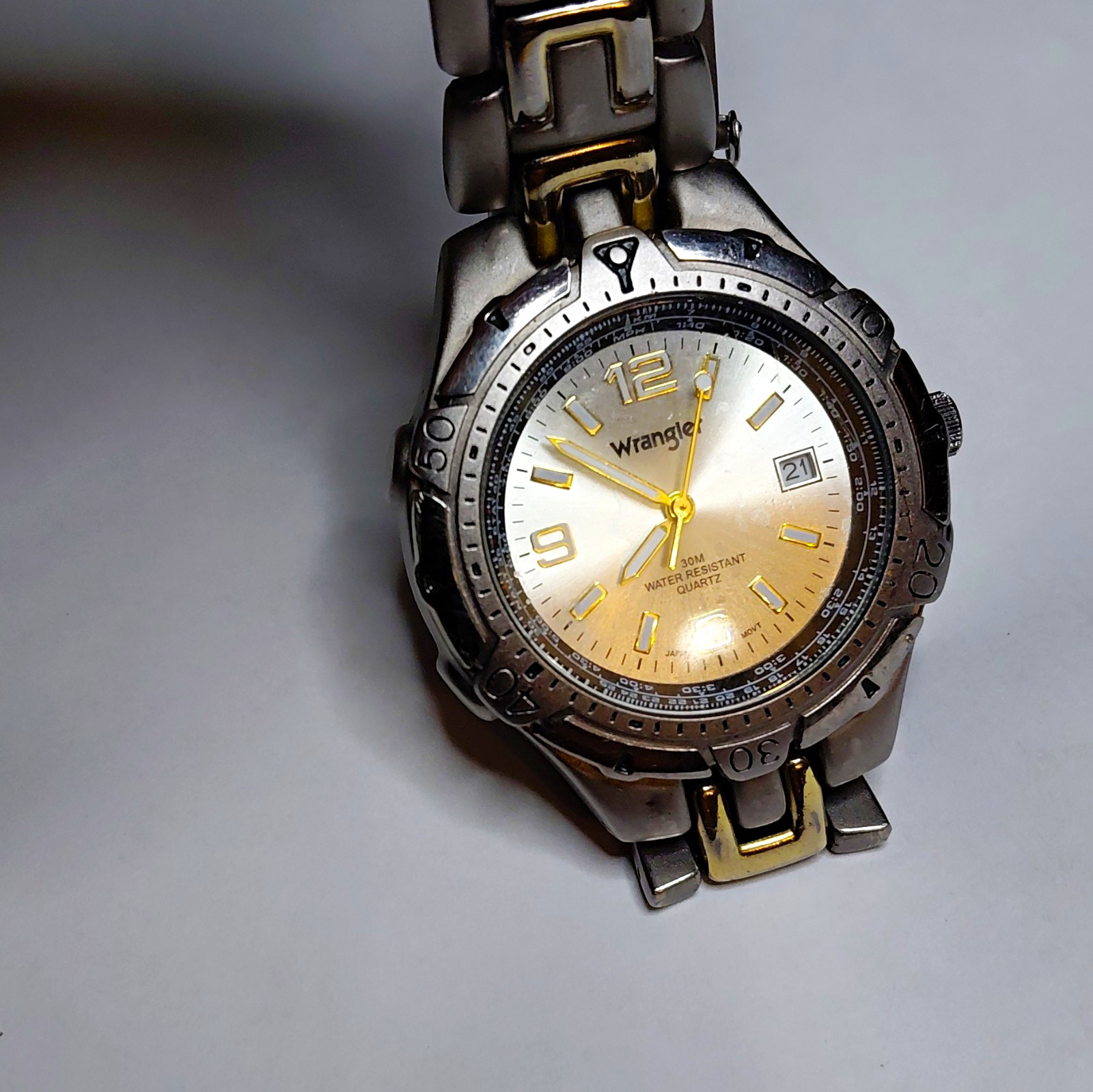 Wrangler Hero Men’s Quartz Analog Watch, Two-Tone SS Bracelet, WR 30M, Date