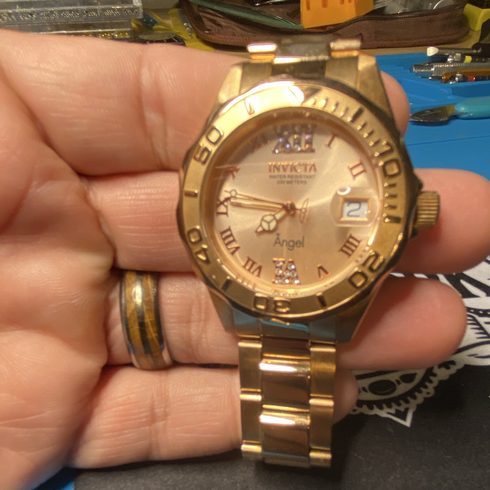 Invicta Angel Women’s Quartz Date Gold Tone Bracelet Watch 38mm Roman 50m