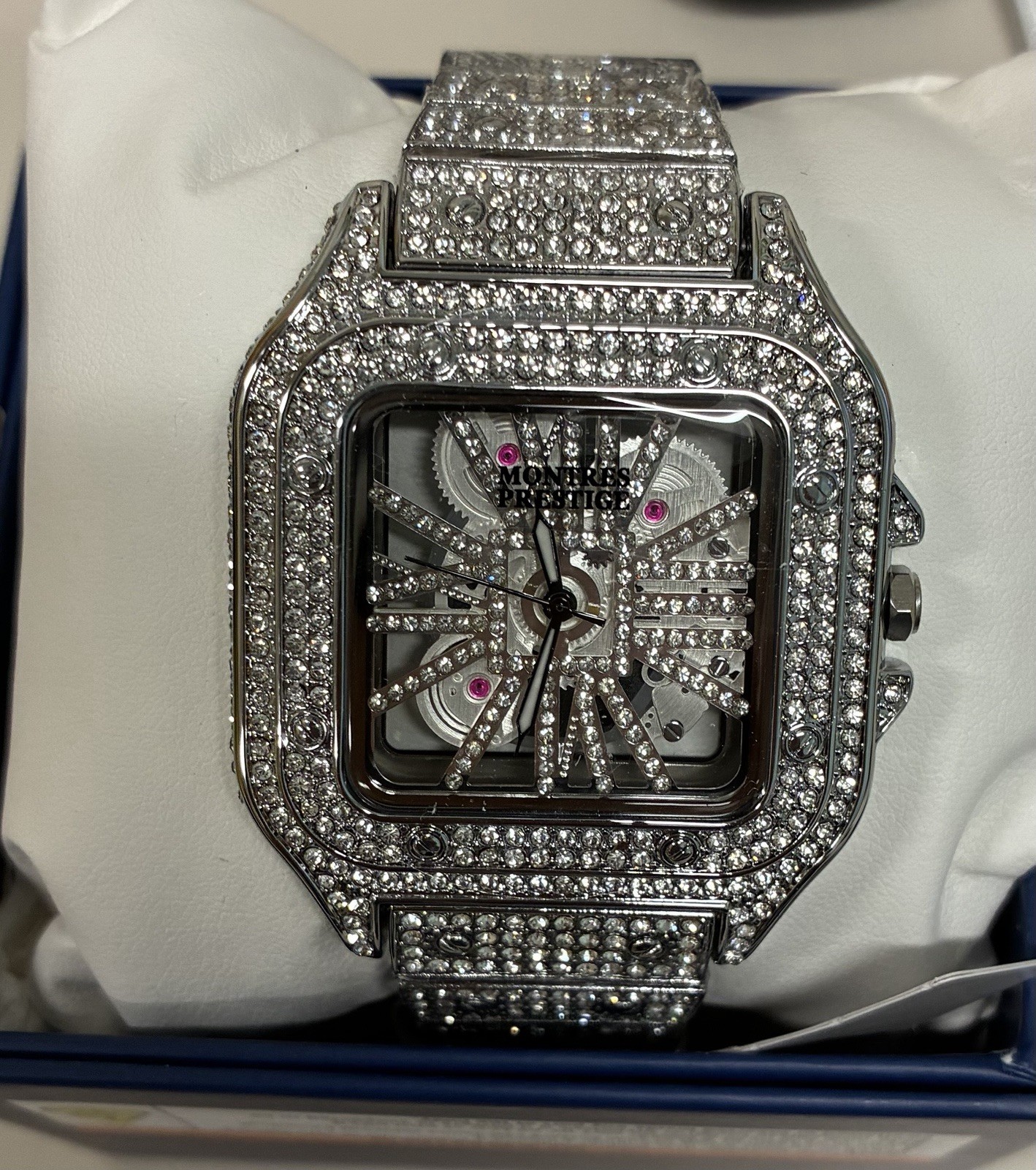 Montres Prestige Lucent Men’s Quartz 42mm Square Skeleton Silver 30m