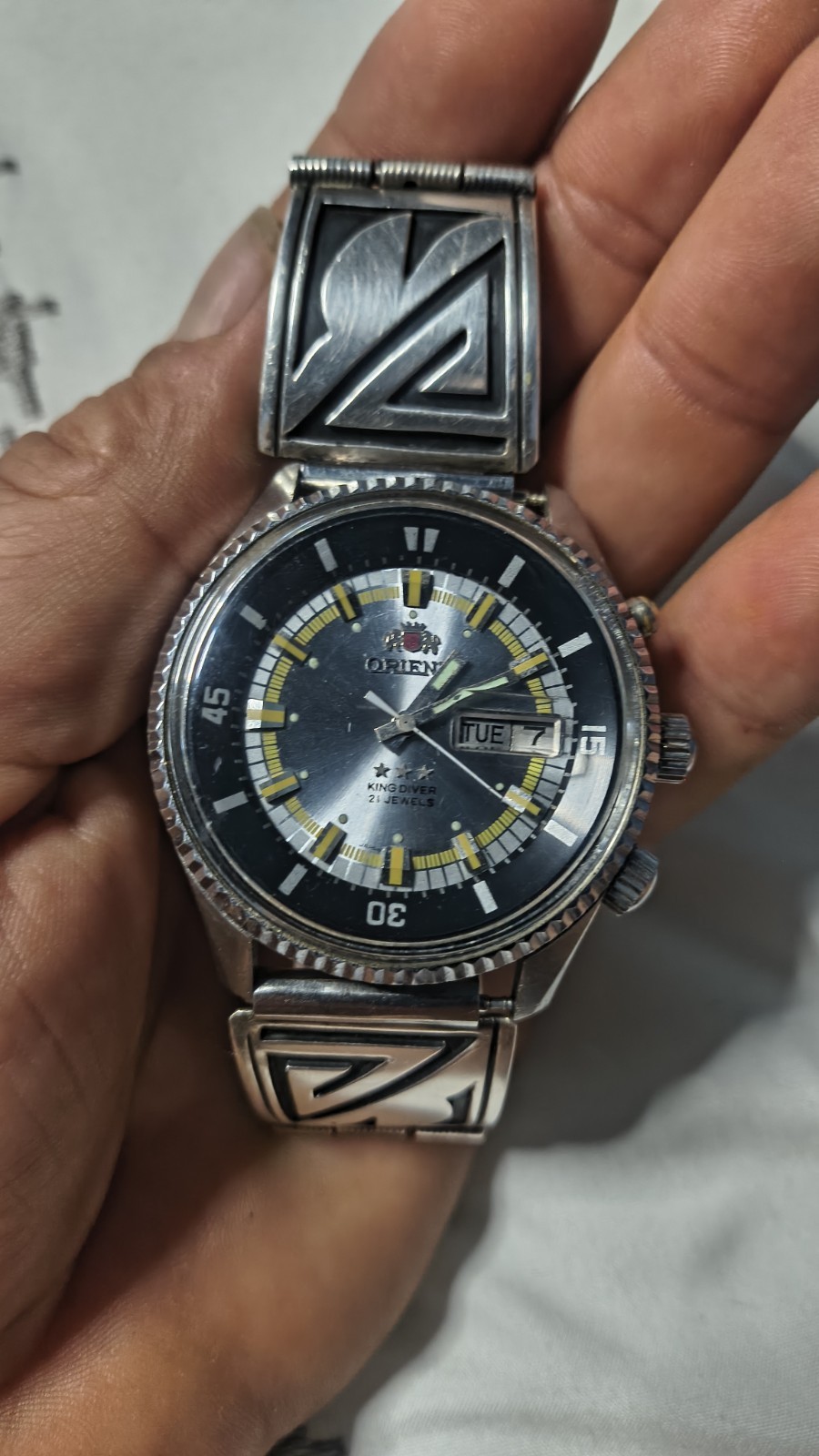 Orient King Diver Automatic 21J Day/Date Sterling Silver Band