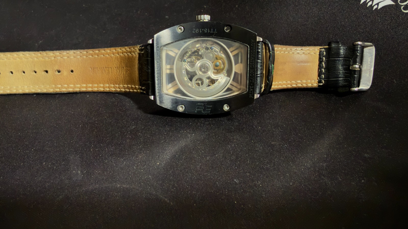 32 DEGREES HELIX SKELETON AUTOMATIC WATCH BLACK LEATHER