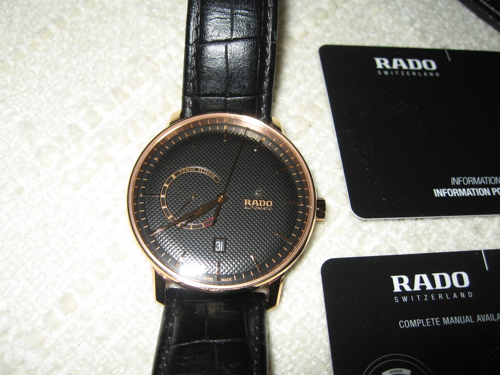 RADO Coupole Classic Automatic Power Reserve Black Dial Rose Gold 41mm Men Watch