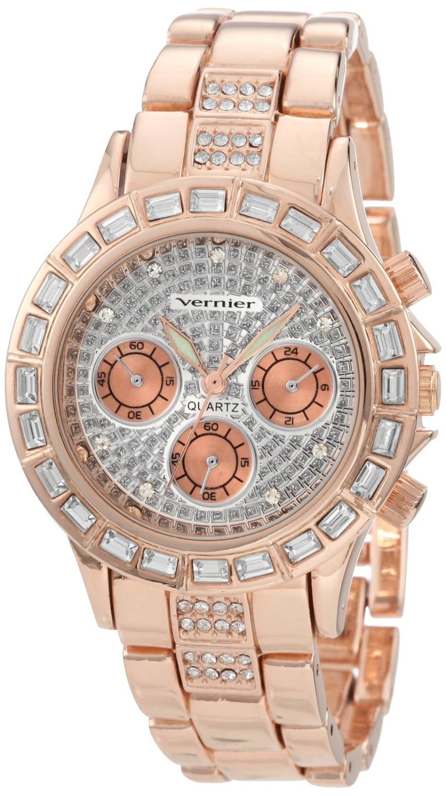 NEW Vernier VNR11084RG Womens Bracelet Watch Faux Chronograph Jewelry Clasp WR