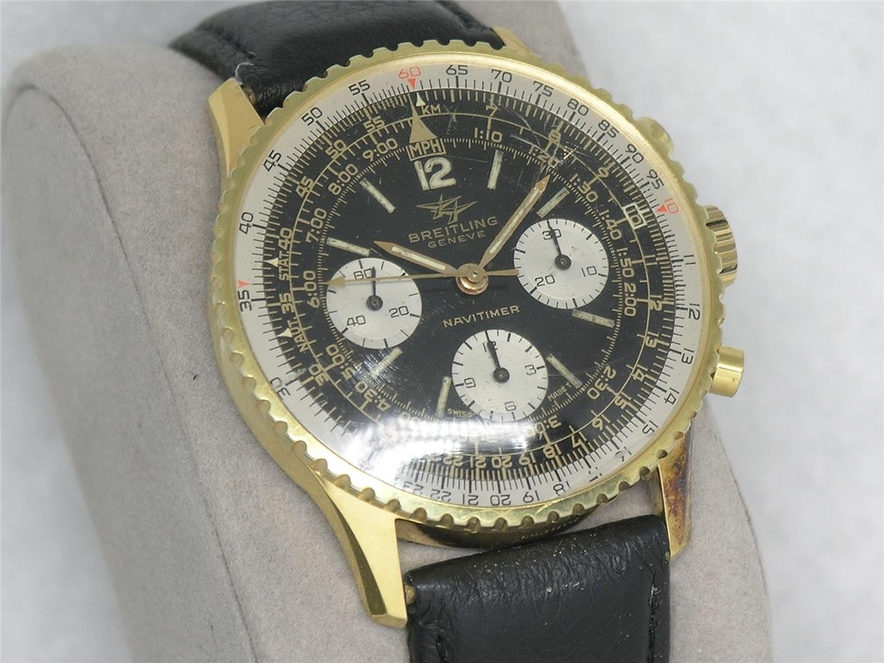 VINTAGE 1967 MENS 40MM BREITLING NAVITIMER 806 GOLD PLATE CHRONOGRAPH, RUNNING!