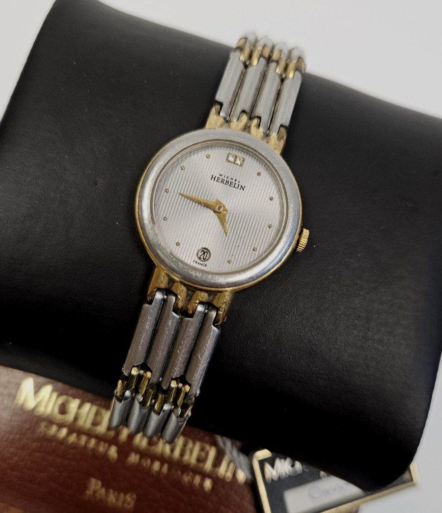 18k Gold Plated Steel Michel Herbelin Watch Swiss Movt 16886.B Mineral Glass