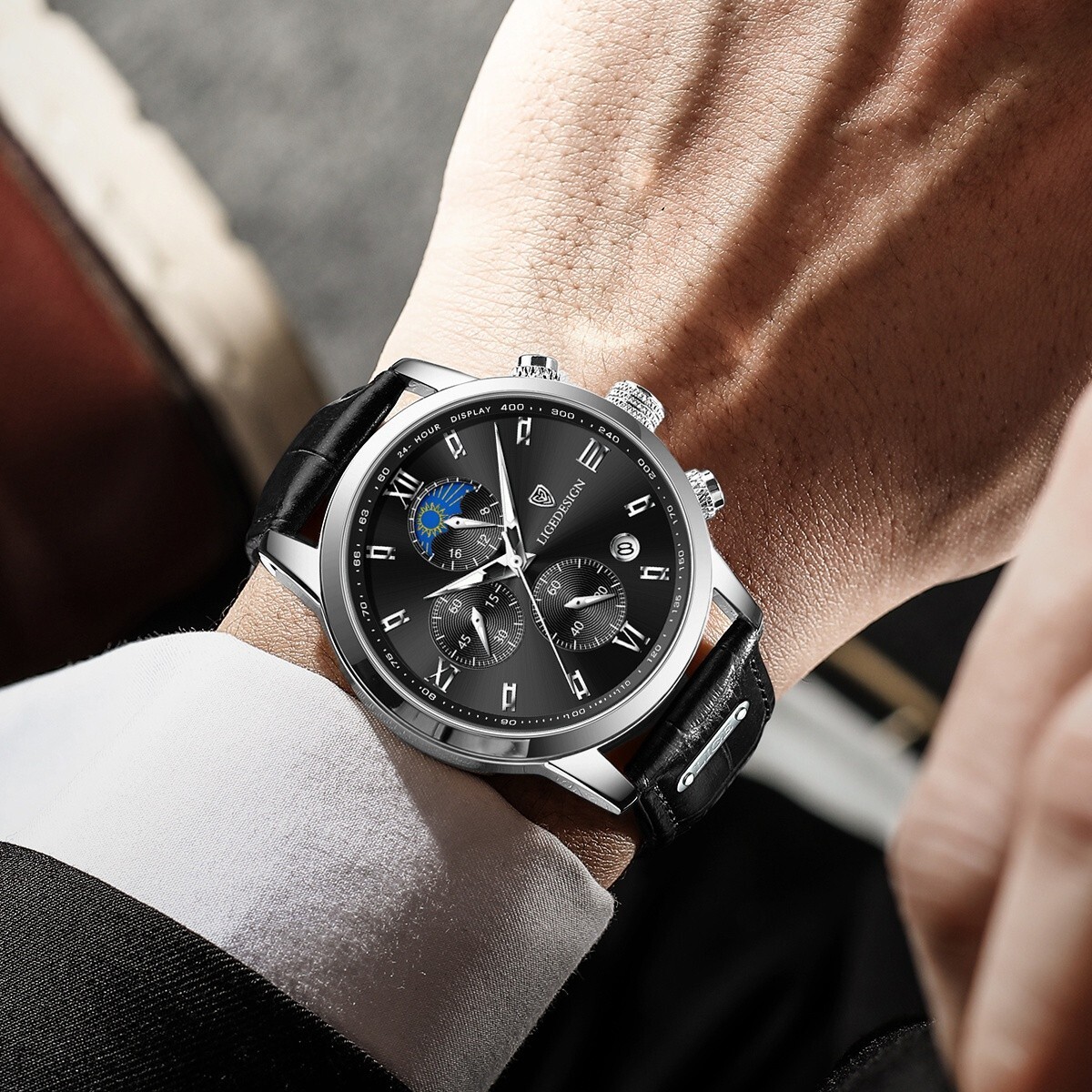 Men Watch Quartz Luminous Date Leather Band Casual Wristwatch 3ATM Waterproof US